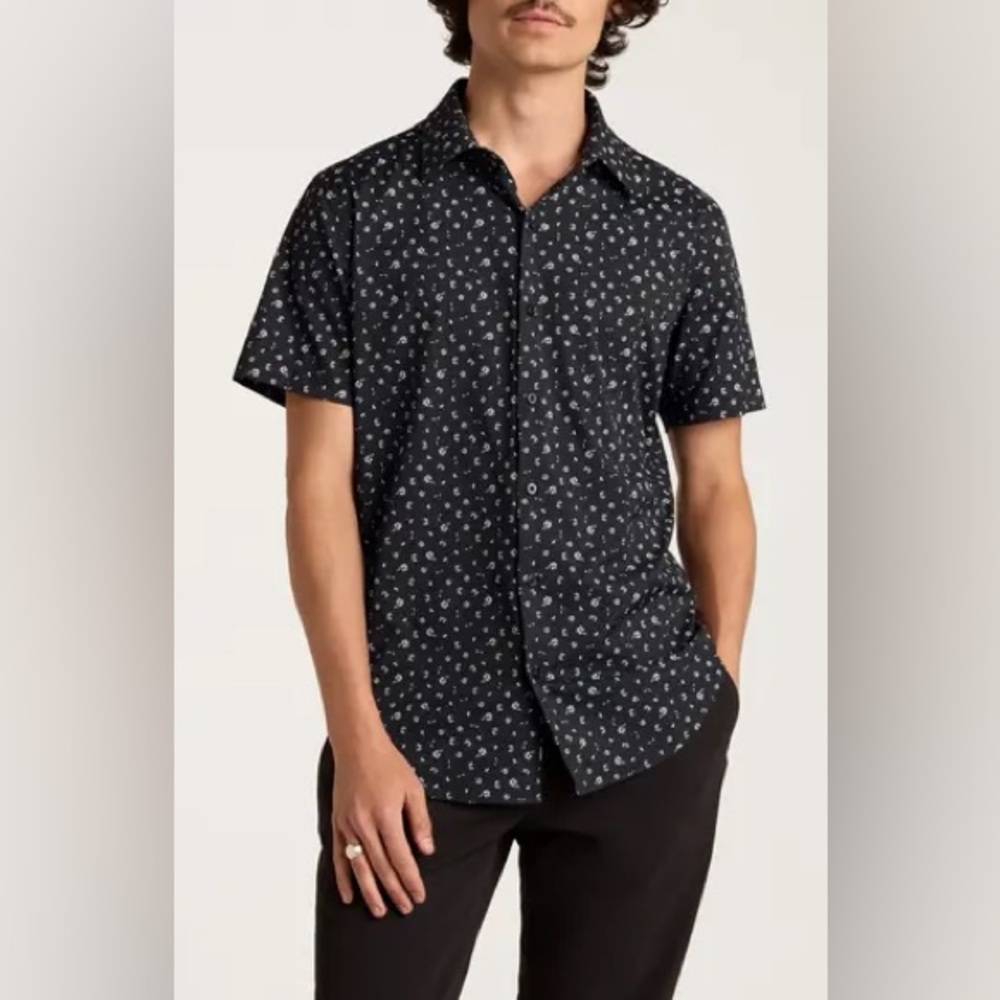 Bonobos Tech Floral Short Sleeve Performance Button-Up Shirt Black Floral XXL